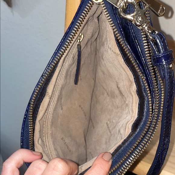 Elegant Navy Blue Brahmin Crocodile Pattern Shoulder Bag - Picture 4 of 5